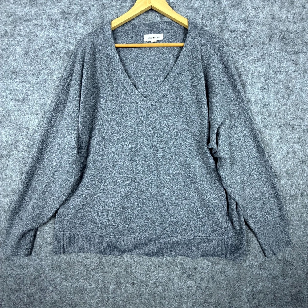 Lucky Brand Oversized Sweater Womens 2XL Heather Gray Cozy Knit‎ Relaxed V-Neck